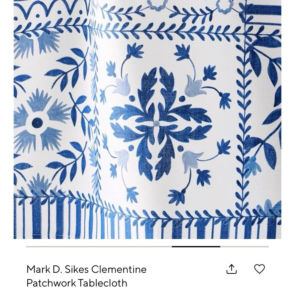 Pottery Barn Mark D Sikes Clementine Patchwork Tablecloth Blue 70